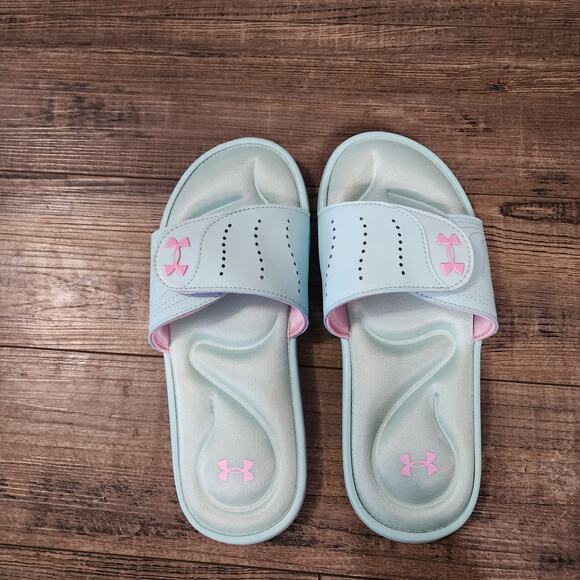 Under Armour Ignite IX women's size 7 blue and pink slides Pre-owned SH2 - Picture 6 of 8